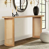 Aodai 60" Modern Oak Wood & Rattan Console Table