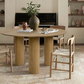 Baguette 52" Modern Oak Wood 3-Leg Round Dining Table