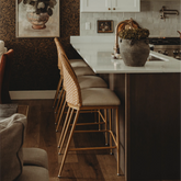 Barcelona 25.5" Beige Rattan Upholstered Counter Stool (Set of 3)